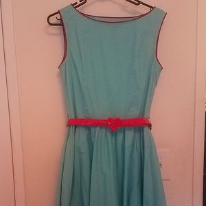 EUC Lindy Bop Teal with Red Heart Belt Swing Dress